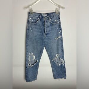 AGOLDE Jeans Size 24 90's Mid Rise Loose Fit Baggy Ripped Distressed Light Wash